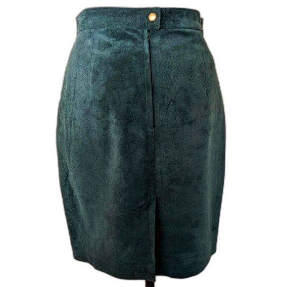 Vintage 90s Suede Hi-Waist Green Pencil / Bodycon Miniskirt Fully Lined, Sz 6 - Picture 2 of 6